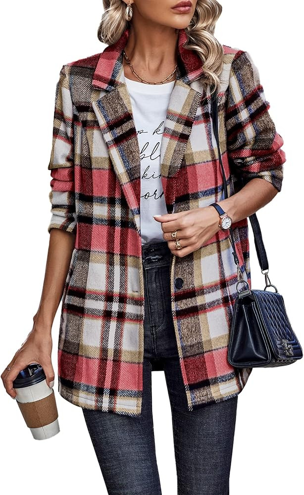 PRETTYGARDEN Women's 2024 Plaid Shacket Jacket Casual Button Wool Blend Winter Tartan Trench Coat... | Amazon (US)
