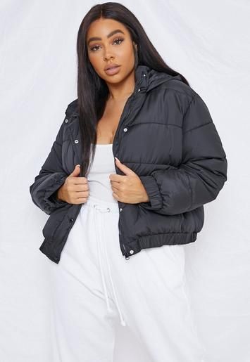 Missguided - Plus Size Black Hooded Puffer Jacket | Missguided (US & CA)