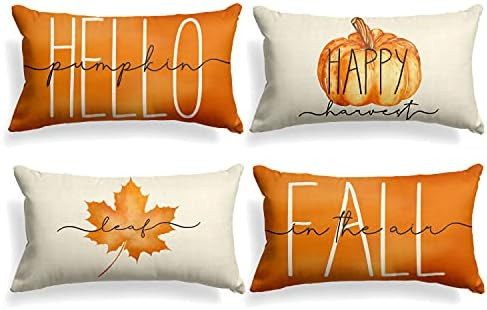 AVOIN colorlife Hello Pumpkin Fall Happy Harvest Maple Leaf Throw Pillow Covers, 12 x 20 Inch Pillow | Amazon (US)