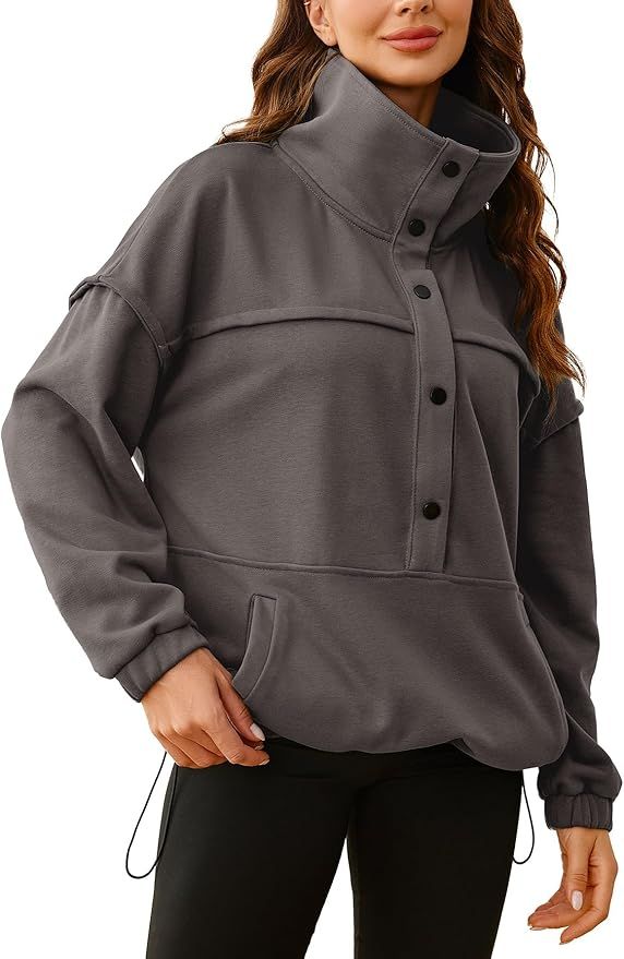 Glamaker Womens Oversized Sweatshirt Turtleneck Button Pullover Top Y2k Hoodie Fall Fashion Sweat... | Amazon (US)