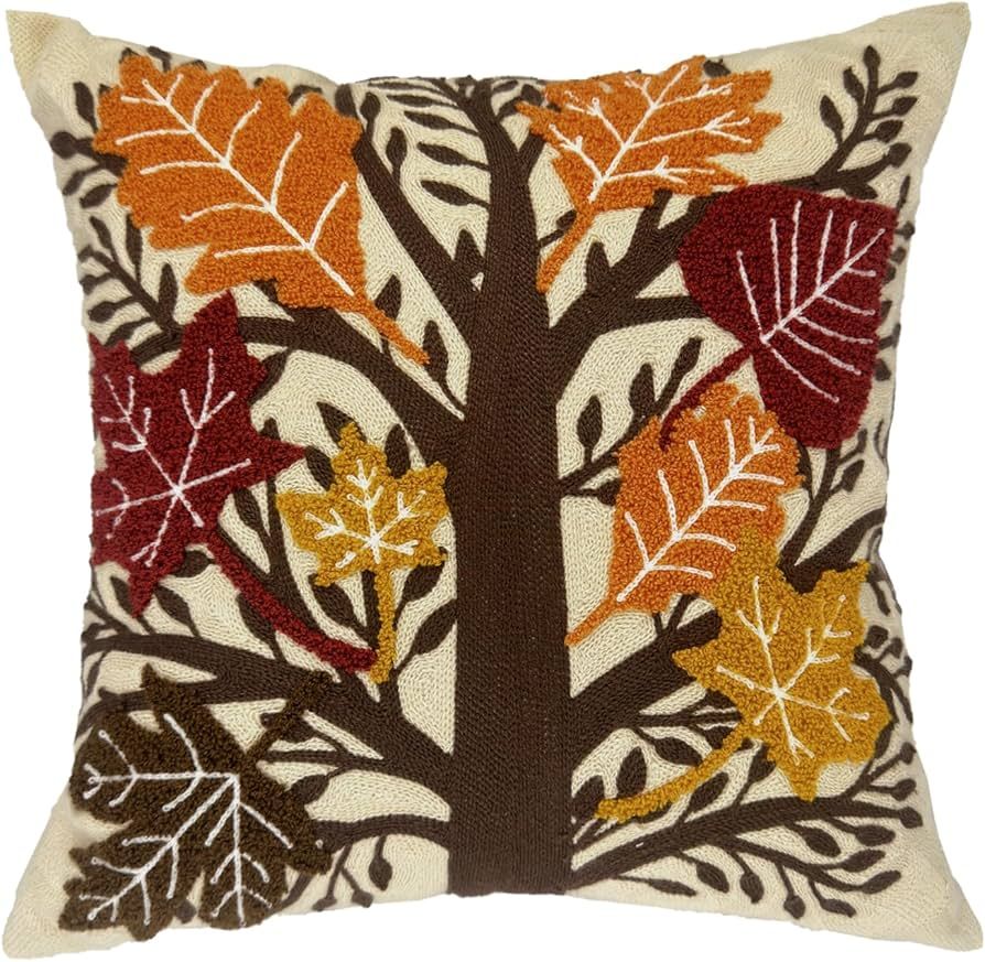 Alysheer Embroidered Fall Decorative Throw Pillow Cover 18"x 18", Boho Farmhouse Cottage Tufted E... | Amazon (US)