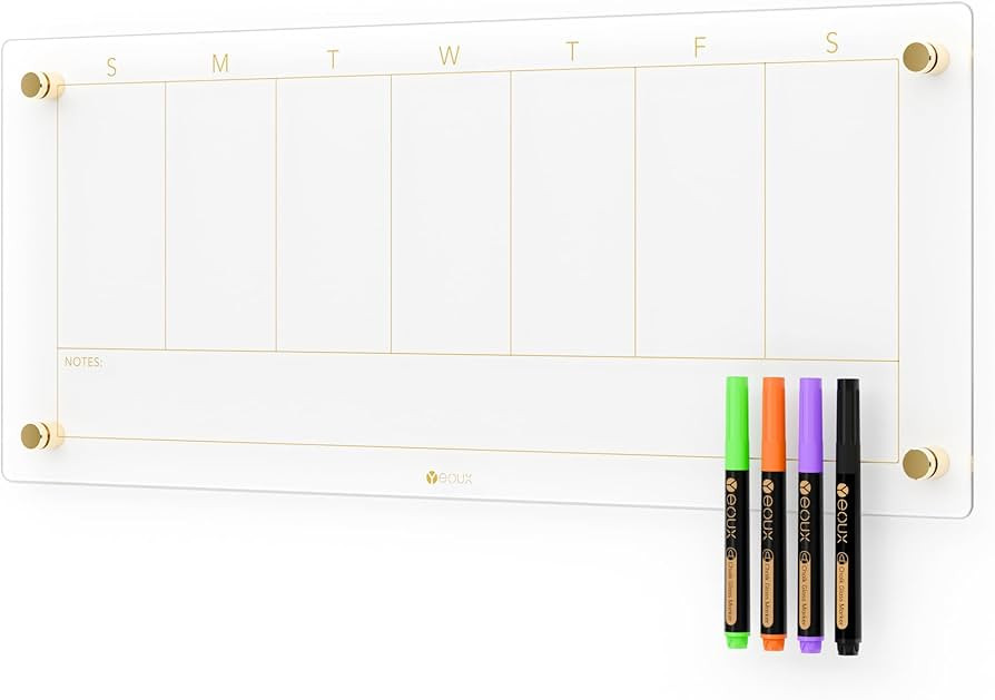 Clear Glass Weekly Dry Erase Calendar Non-Magnetic Whiteboard for Wall, 7 Day to Do List, Menu & ... | Amazon (US)