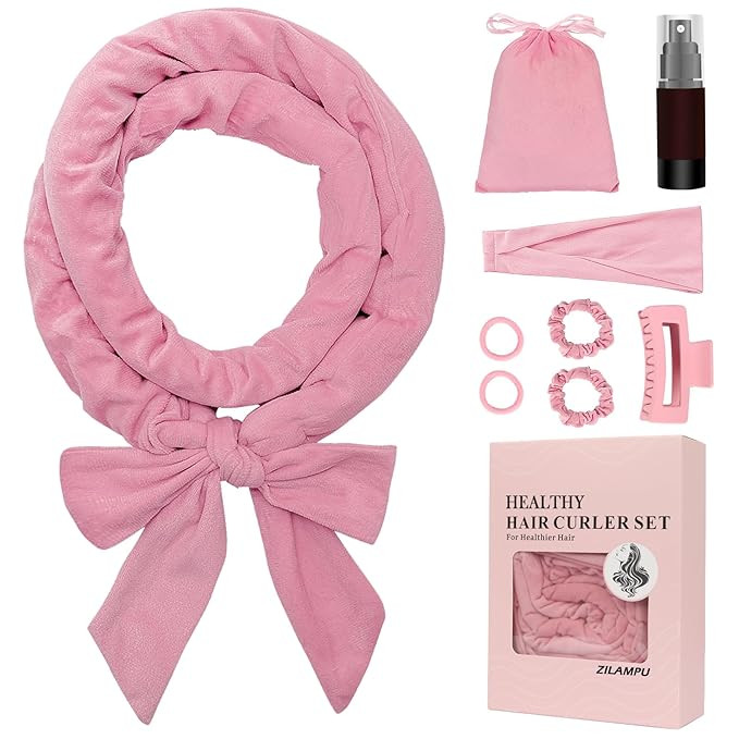 ZILAMPU No Heat Overnight Hair Curler Wrap - 70" Long Velour Lazy Curls Roller Headband for Long ... | Amazon (US)