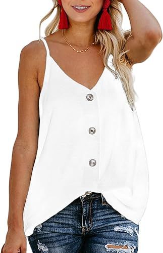 FARYSAYS Women's Casual V Neck Button Down Strappy Cami Tank Tops Summer Sleeveless Shirts Blouse... | Amazon (US)