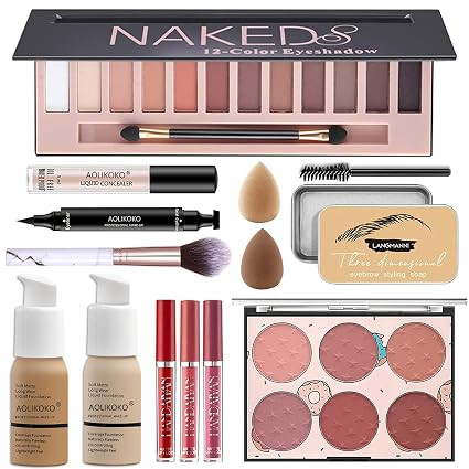 12-Color Pro Makeup Kit for Women - Eyeshadow, Foundation, Lipstick, Blush, Brushes, Eyeliner Sta... | Amazon (US)