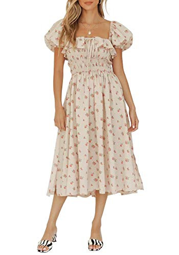 R.Vivimos Womens Summer Floral Print Puff Sleeves Vintage Ruffles Midi Dress | Amazon (US)