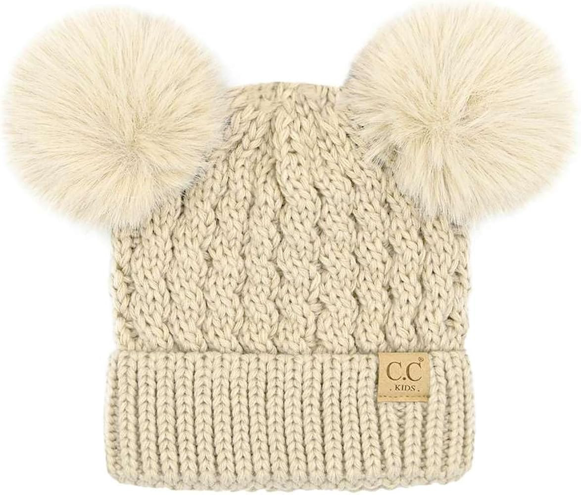 C.C Kids' Cable Knit Double Pom Beanie for Kids - Comfortable Soft Warm Children Youth Skully Hat... | Amazon (US)