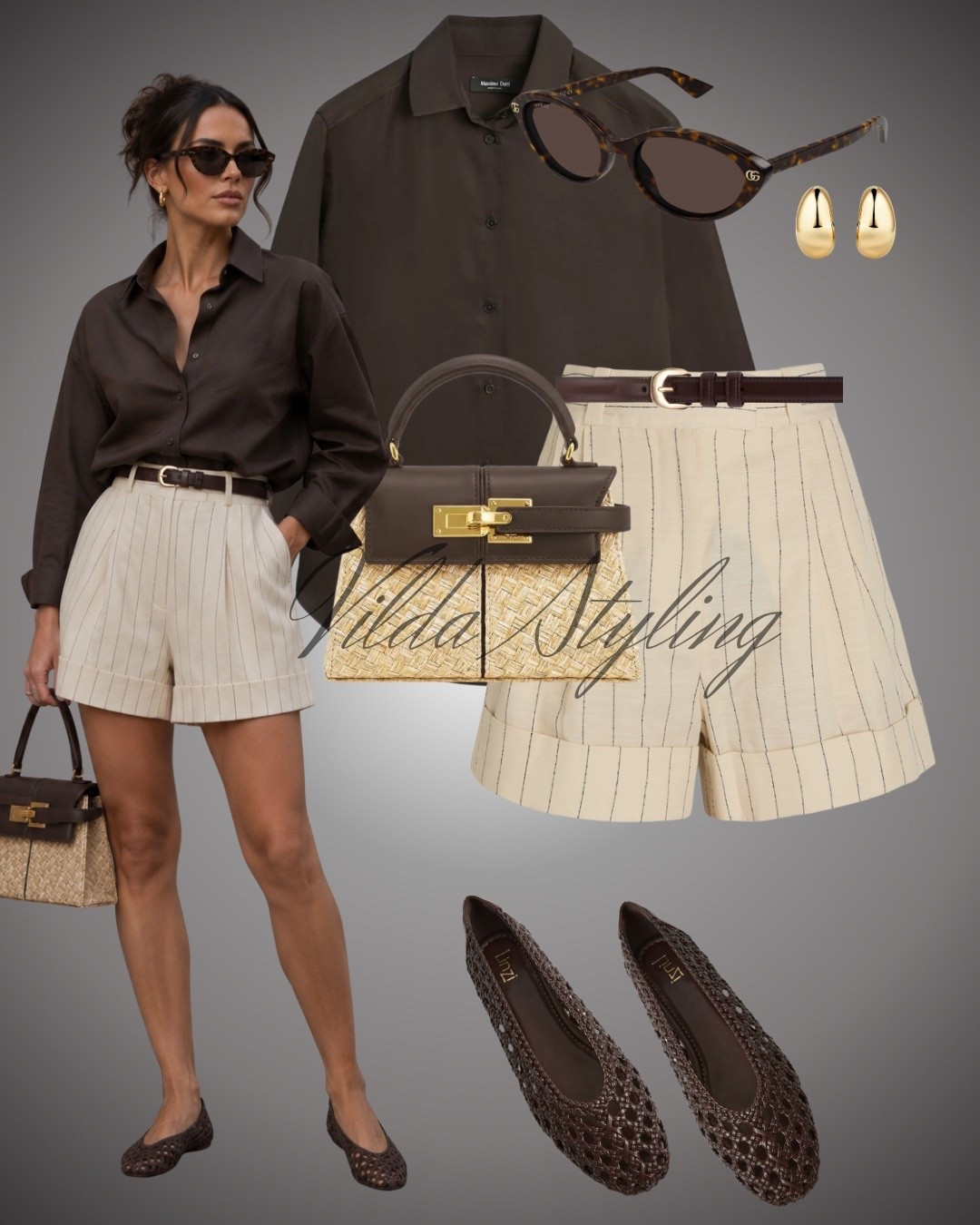 The chocolate brown and cream pinstripe combo is such a refreshing alternative to standard neutrals. ☕️ I paired this crisp, oversize button-down with high-waisted pleated shorts for an effortless, chic silhouette.
#NeutralOutfits #VacationStyle #Chic #EffortlessStyle #BrownAndCream #StreetStyle

#LTKsummer #LTKstyletip #LTKworkwear