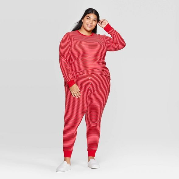 Women's Plus Sized Striped Thermal Sleep Pajama Set - Stars Above™ Red | Target