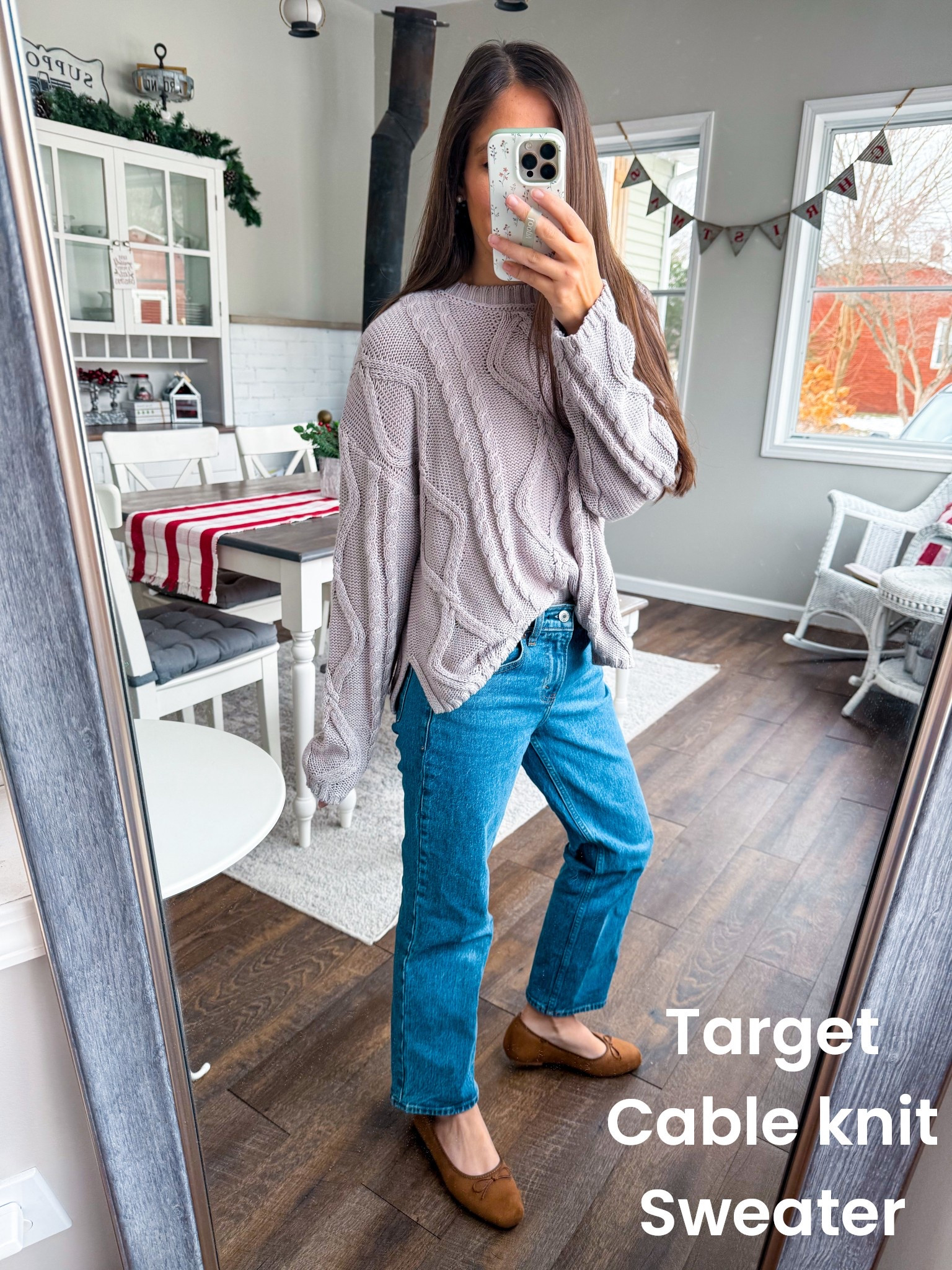 Target cable knit sweater 
Size XS 
Denim tts xshort 
Shoes tts 

#LTKSaleAlert #LTKFindsUnder50 #LTKFindsUnder100