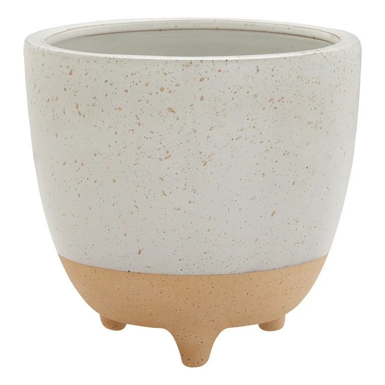 Better Homes & Gardens 10" x 10" x 9" Round White and Beige Ceramic Plant Planter | Walmart (US)