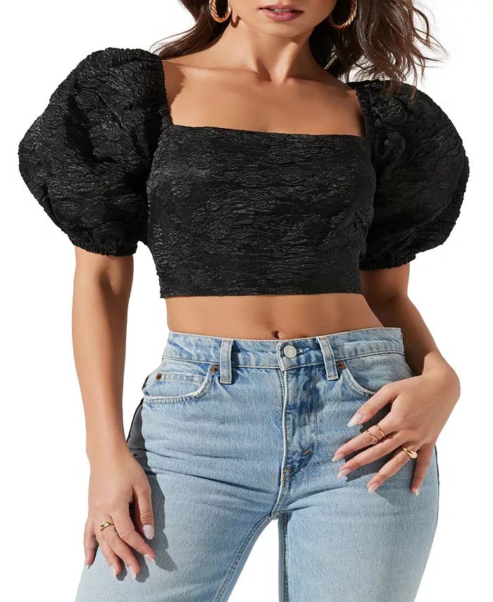 Women's Tassia Puff-Sleeve Cutout-Back Top | Macys (US)