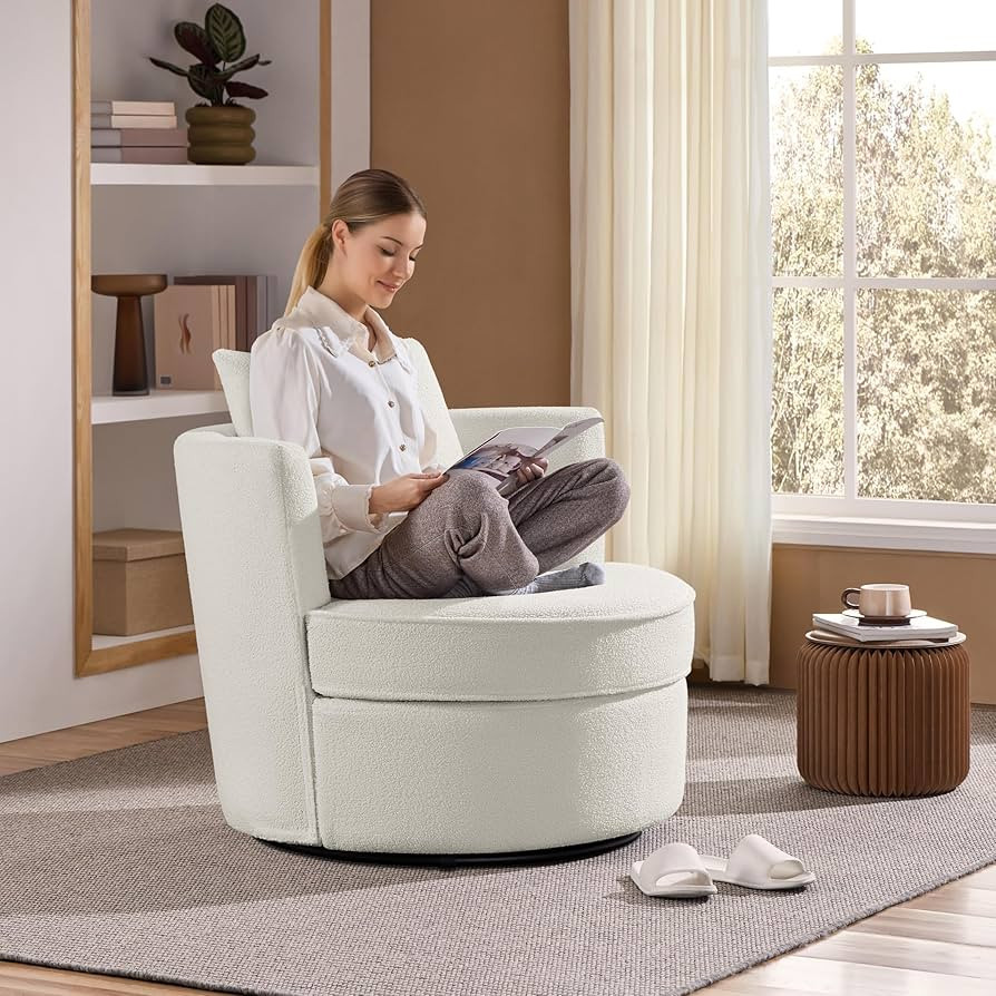 Yaheetech Swivel Barrel Accent Chair, 360 Degree Swivel Round Chairs with Removable Throw Pillow,... | Amazon (US)