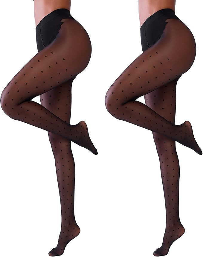 Sheer Tights for Women, Rip Resistant Pantyhose, 30D Control Top Pantyhose, Polka - Dot High Wais... | Amazon (US)