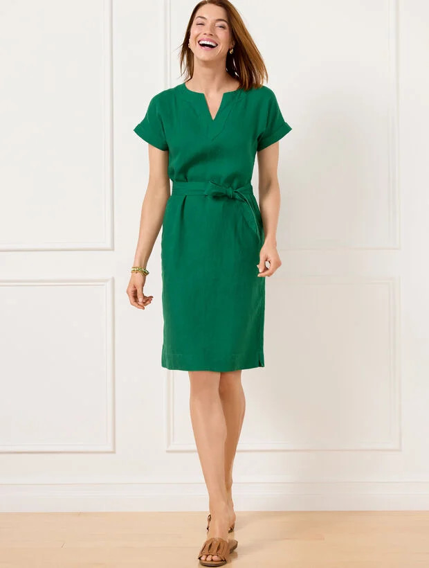 Linen Belted Shift Dress | Talbots