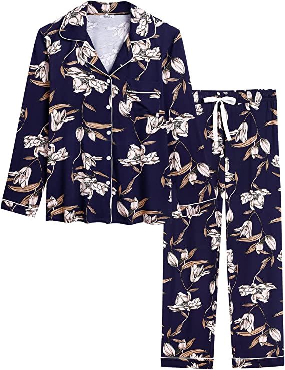 Joyaria Womens Soft Bamboo Pajama Sets Button Down Long Sleeve Pj Pants Set Sleepwear | Amazon (US)