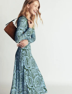 Boden Women's Mya Ruched Jersey Midi Dress in Green | Size 2 | Boden (US)