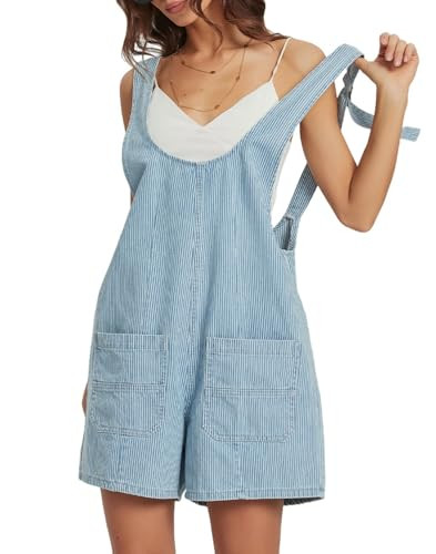 D-Sun Women's Sleeveless Denim Romper Shorts Adjustable Strap Casual Jean Jumpsuits Summer One Pi... | Amazon (US)