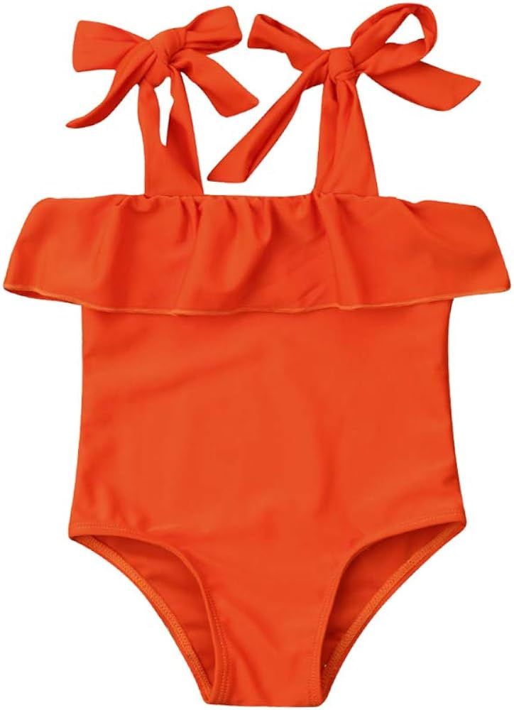 Karuedoo Baby Girl One Piece Swimsuit Off Shoulder Ruffled Flounce Bathing Suit Swimwear Beach Bi... | Amazon (US)