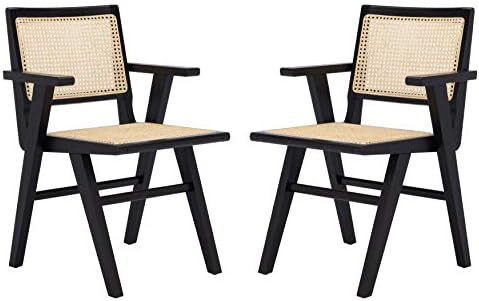 Safavieh Couture Home Collection Hattie Black/Natural French Cane Living Room Dining Arm Chair (S... | Amazon (US)