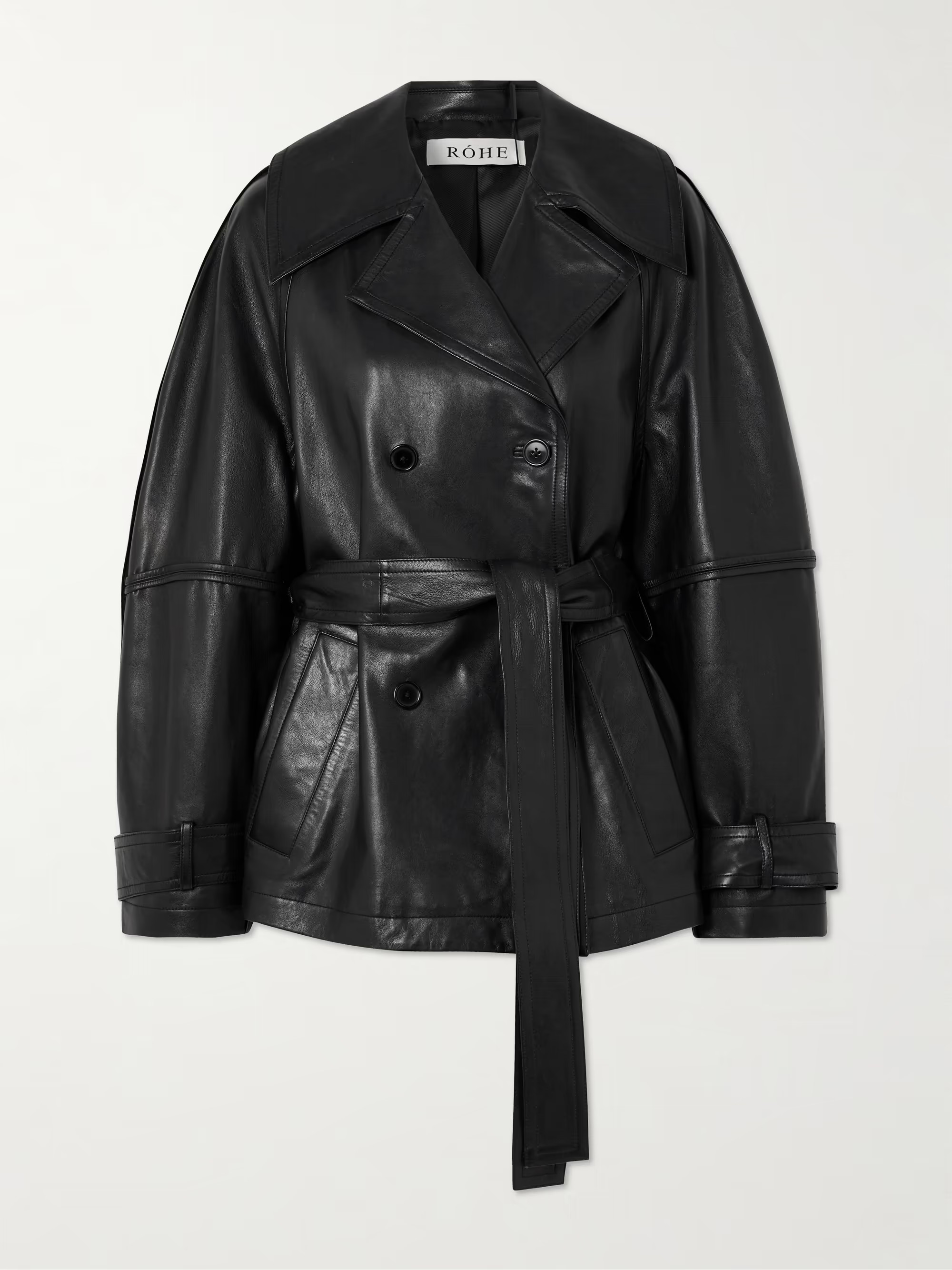 Belted double-breasted leather jacket | NET-A-PORTER (US)