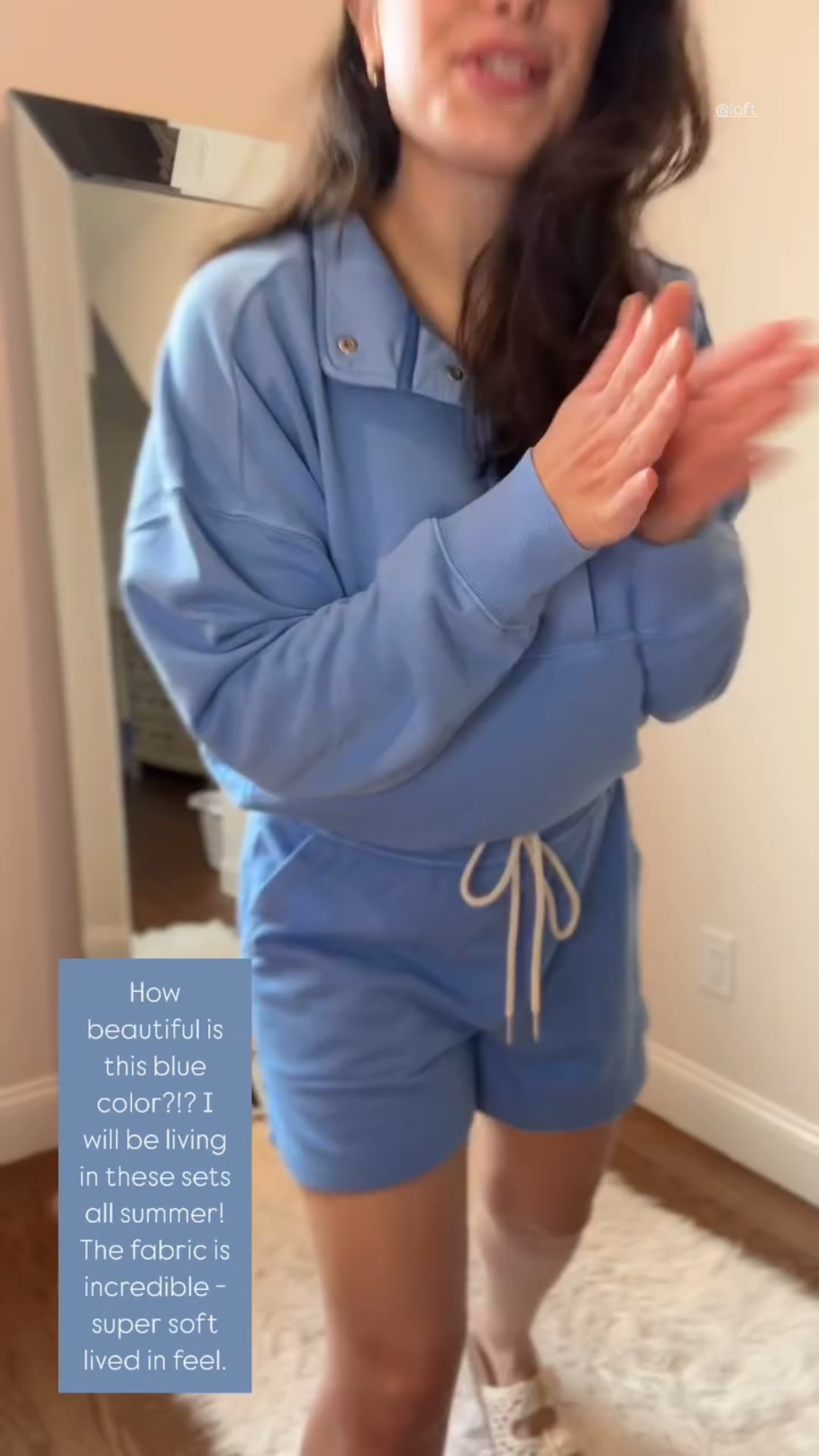 @loft  How beautiful is this blue color?!? I will be living in these sets all summer! The fabric is incredible - super soft lived in feel.