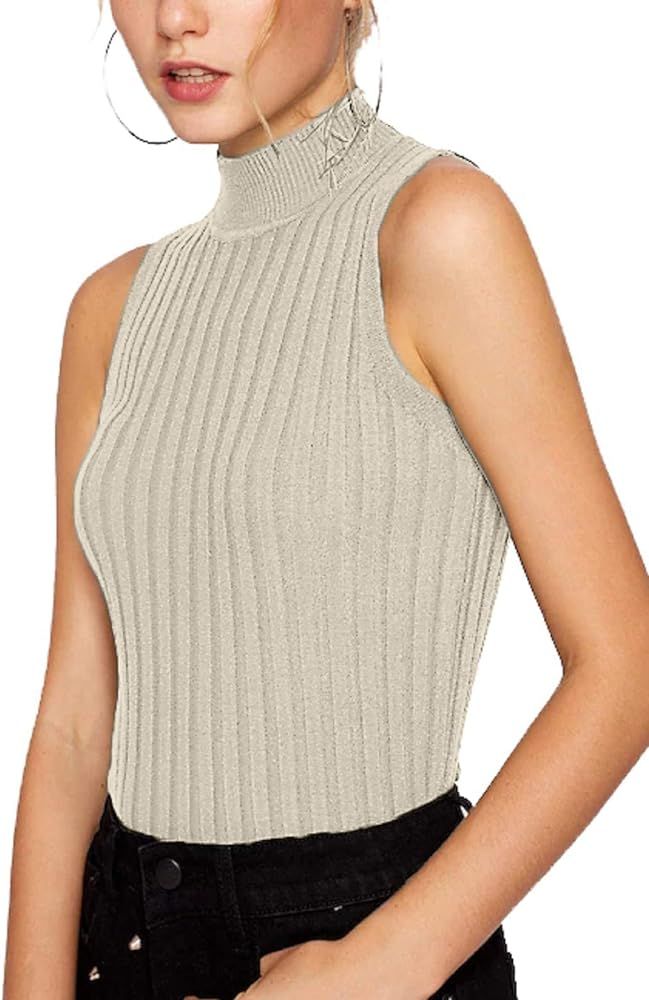 Nicetage Women's Sleeveless Slim Fit Mock Turtleneck Knit Pullover Sweater Stretch Basic T Shirt ... | Amazon (US)