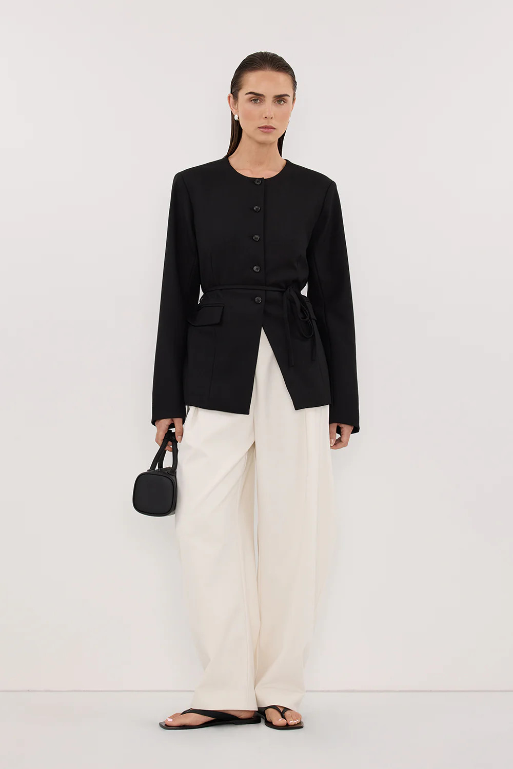 CYRUS BLACK COLLARLESS BLAZER | DISSH
