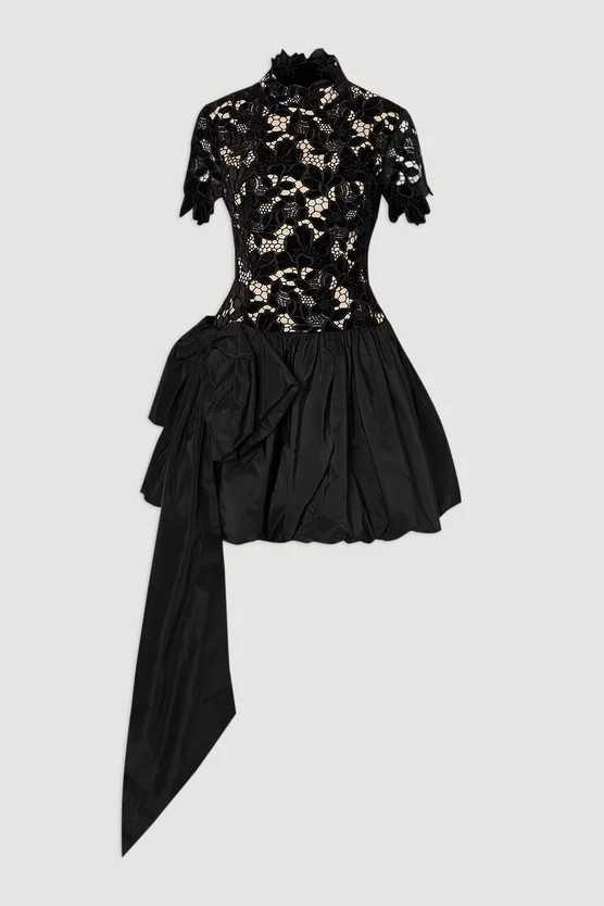 Cut Work bubble Hem Woven Mini Dress | Karen Millen UK + IE + DE + NL