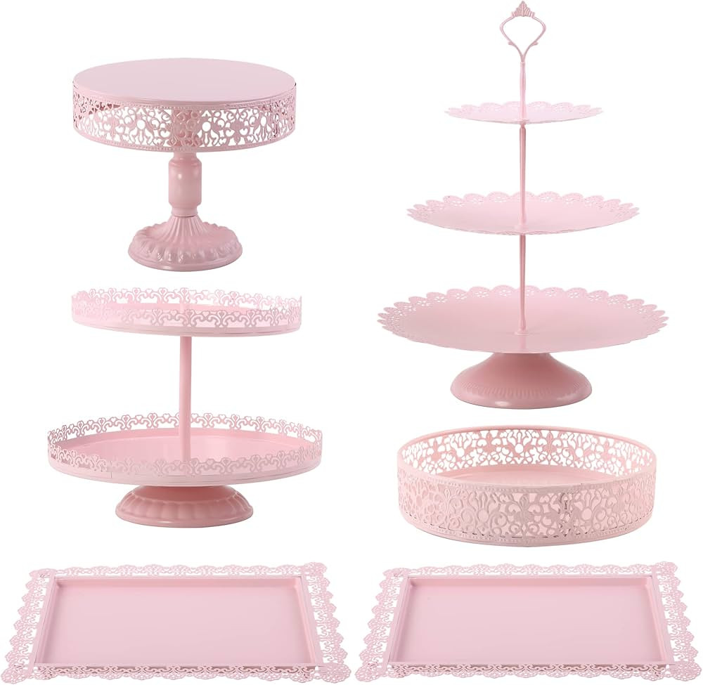 6 Pcs Pink Cake Stands Set, Cake Pedestal Stand Display Table Tiered Cupcake Holder Candy Fruite ... | Amazon (US)
