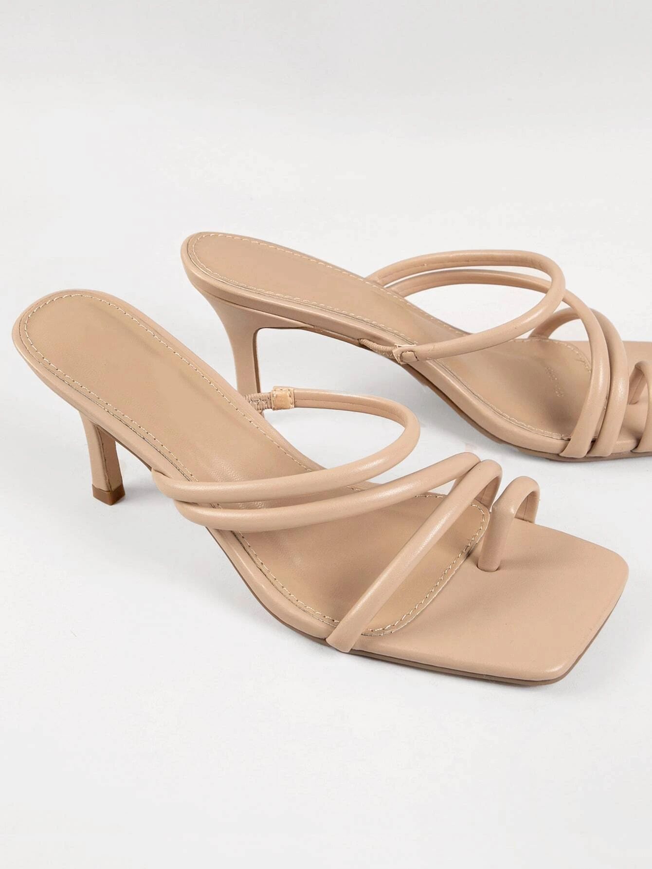 Vegan Leather Toe-Loop Stiletto Heels | SHEIN
