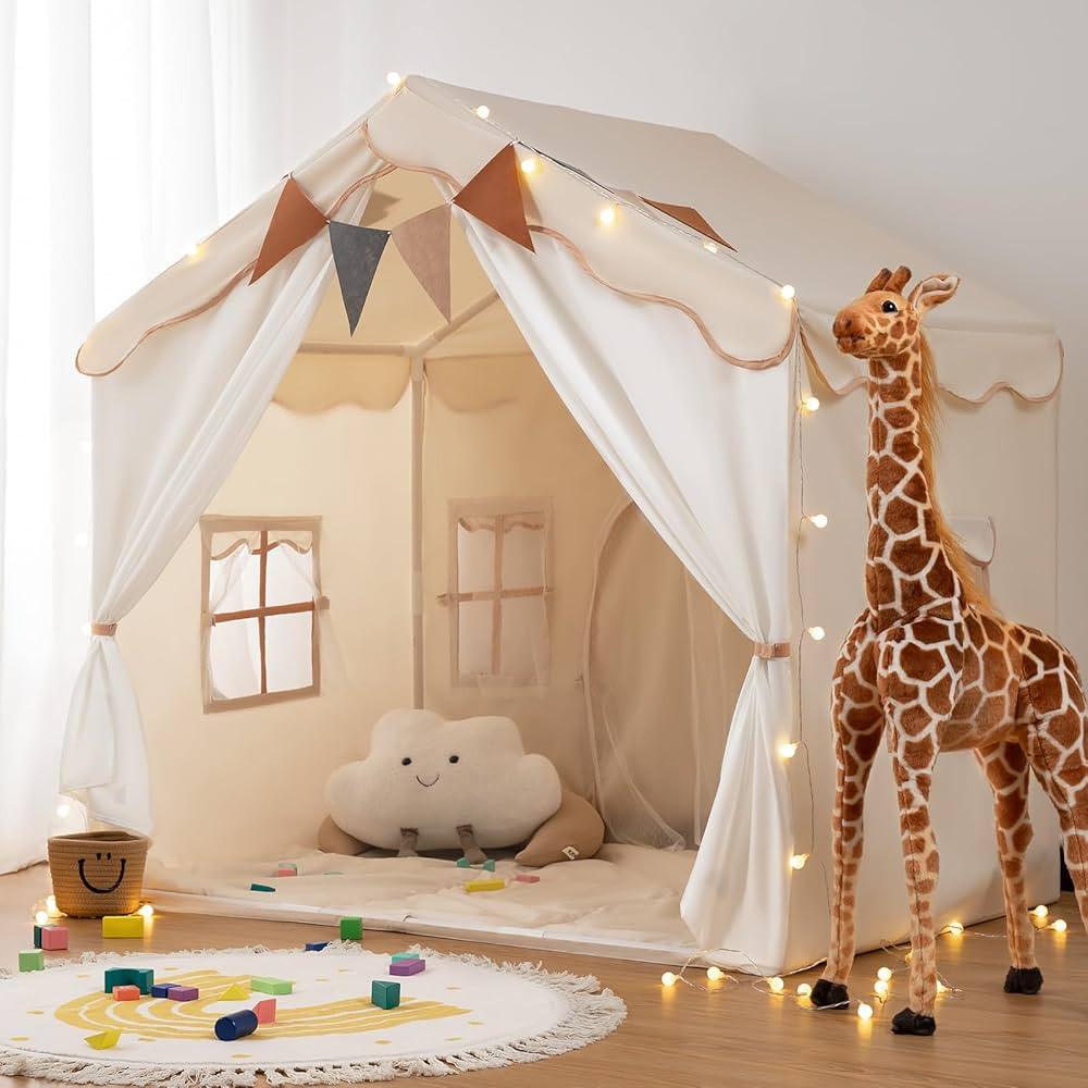 besrey Kids Tent, Kids Playhouse 2 in 1 with Padded Mat and Lights, Large Play Tent with 2 Doors ... | Amazon (US)