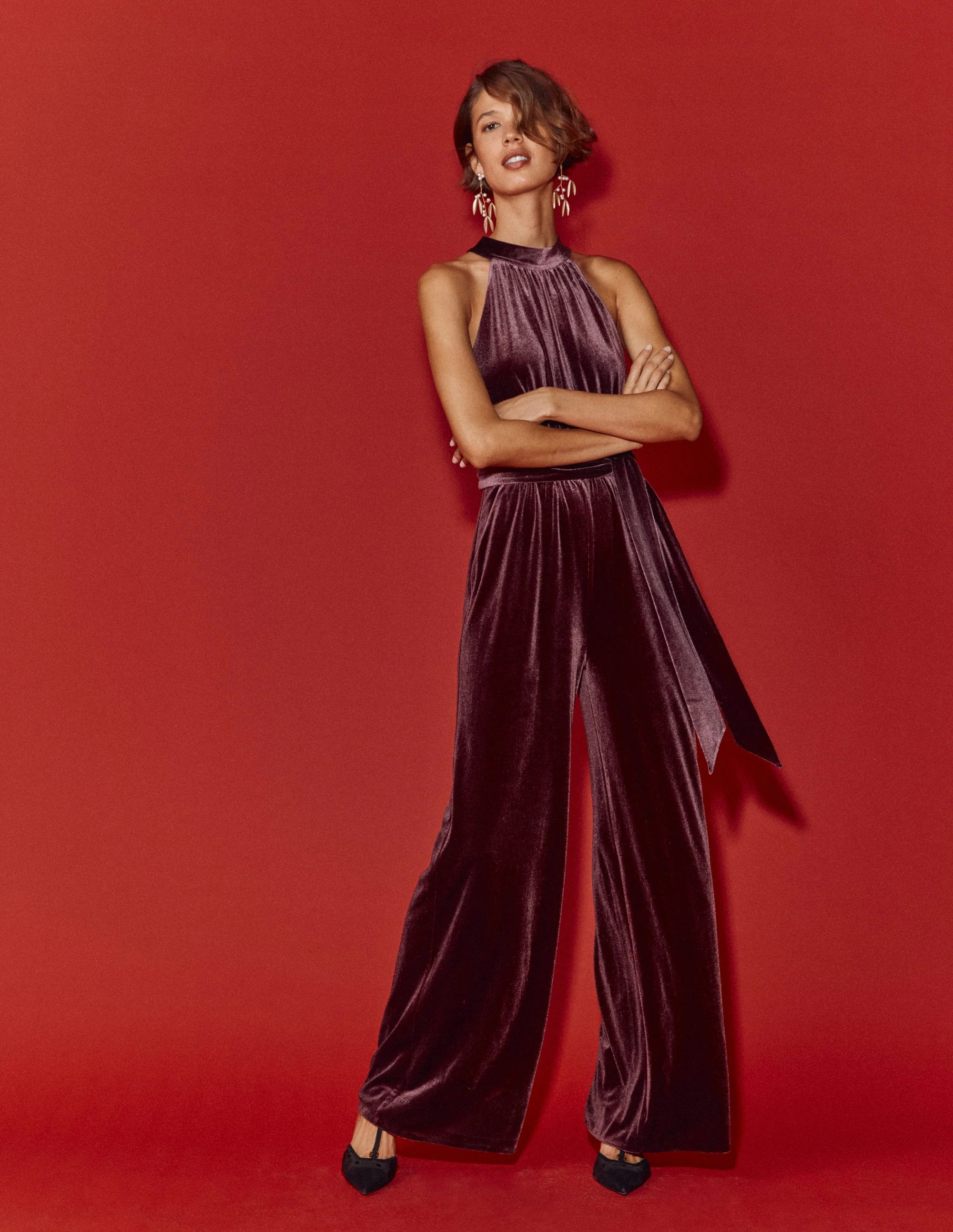 Jersey Halter Jumpsuit-Dark Cherry | Boden (US)