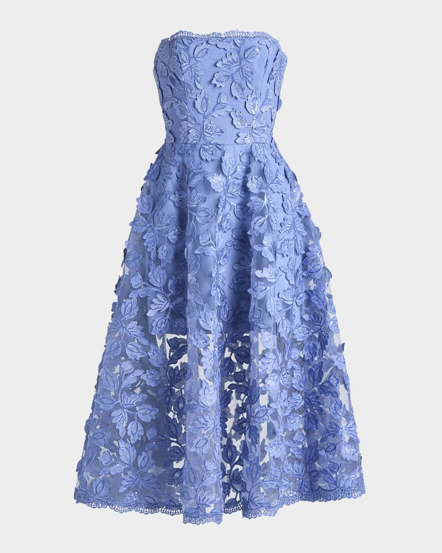 Florence Strapless Lace Applique Midi Dress | Neiman Marcus