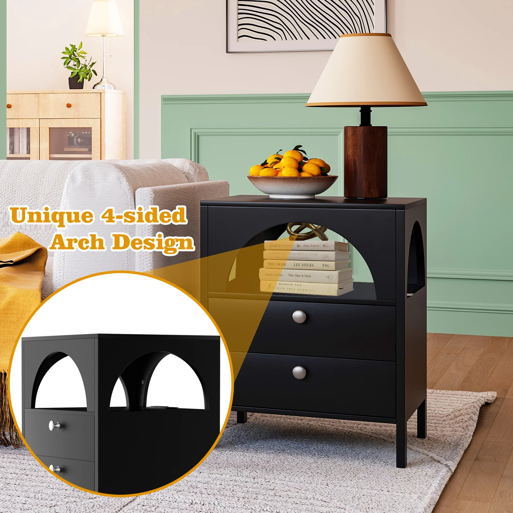 Semiocthome Modern Nightstand with 2 Drawers,Bedside Table for Bedroom in Black Finish,Adult - Wa... | Walmart (US)