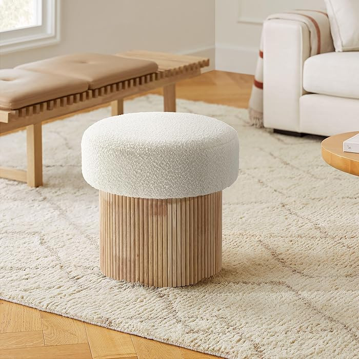 LuxenHome Storage Ottoman, 15.5"W x 15.5"H Modern Upholstered Padded Ivory Footstool with Storage... | Amazon (US)