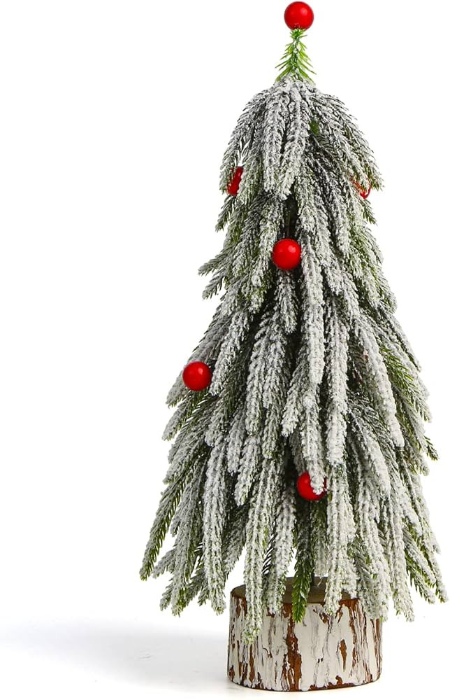 CCINEE 12 Inch Mini Christmas Tree Artificial Snow Flocked Tabletop Christmas Tree with Wooden Base  | Amazon (US)