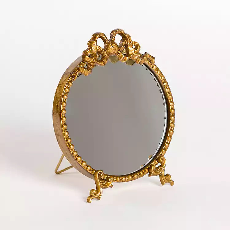 Gold Bow Beaded Tabletop Mirror | Kirklands Home | Kirklands