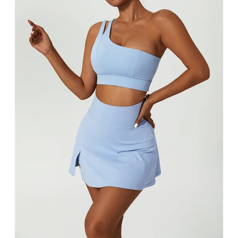 Women's Tennis Skirts Top Set Stretch High Waisted Golf Skorts Skirt One Shoulder Sports Bra Runn... | Walmart (US)