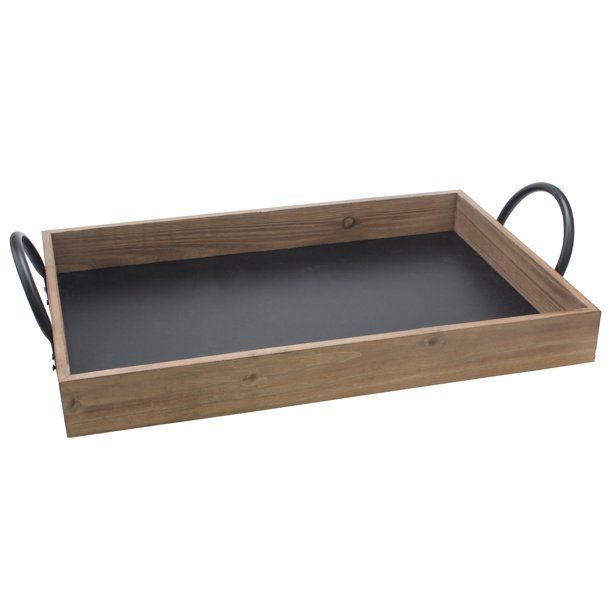 Stonebriar Decorative Wooden Rectangle Serving Tray With Handles | Walmart (US)