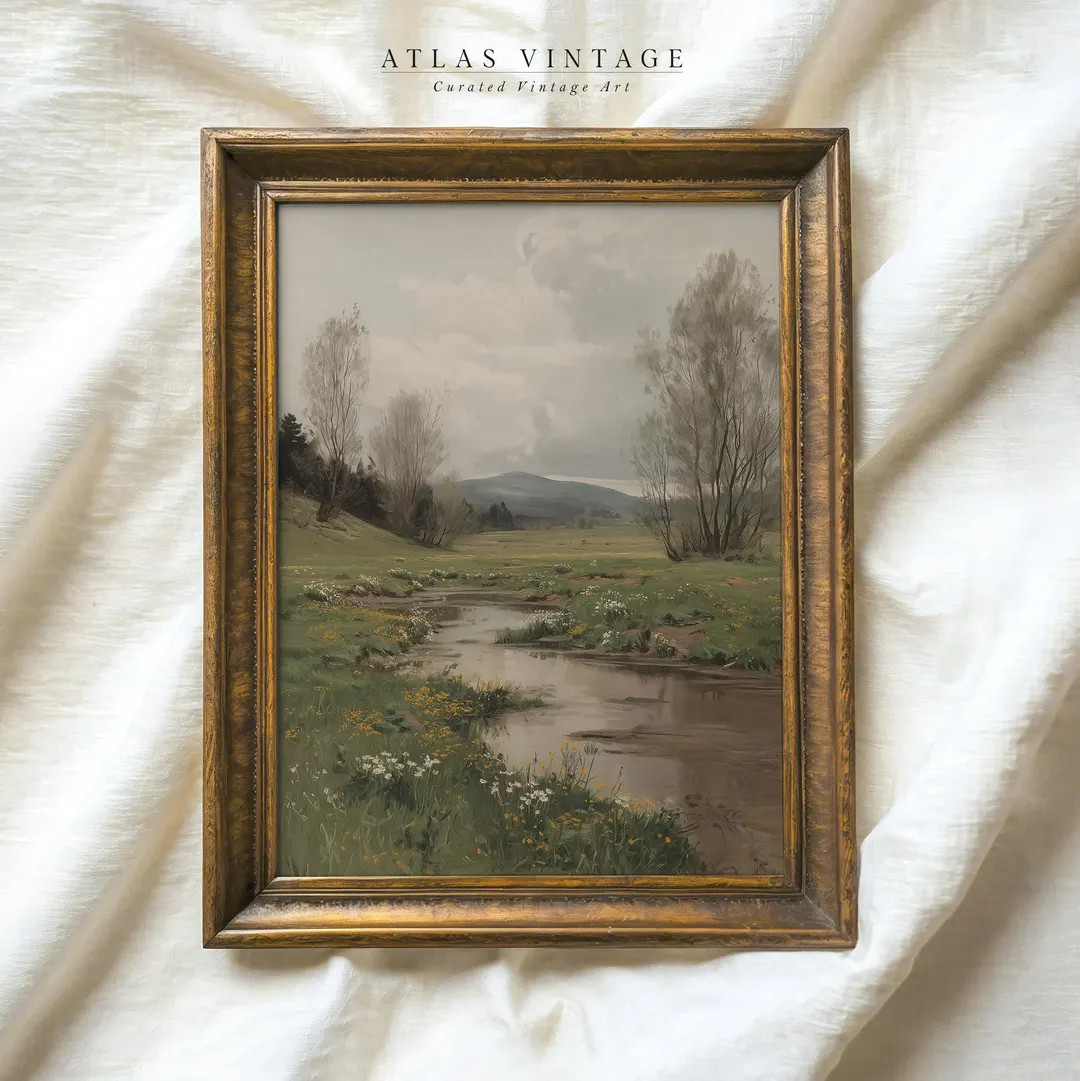 Vintage Fall Landscape Print, Autumn River Countryside Printable Wall Art, Rustic Cottagecore Nat... | Etsy (US)