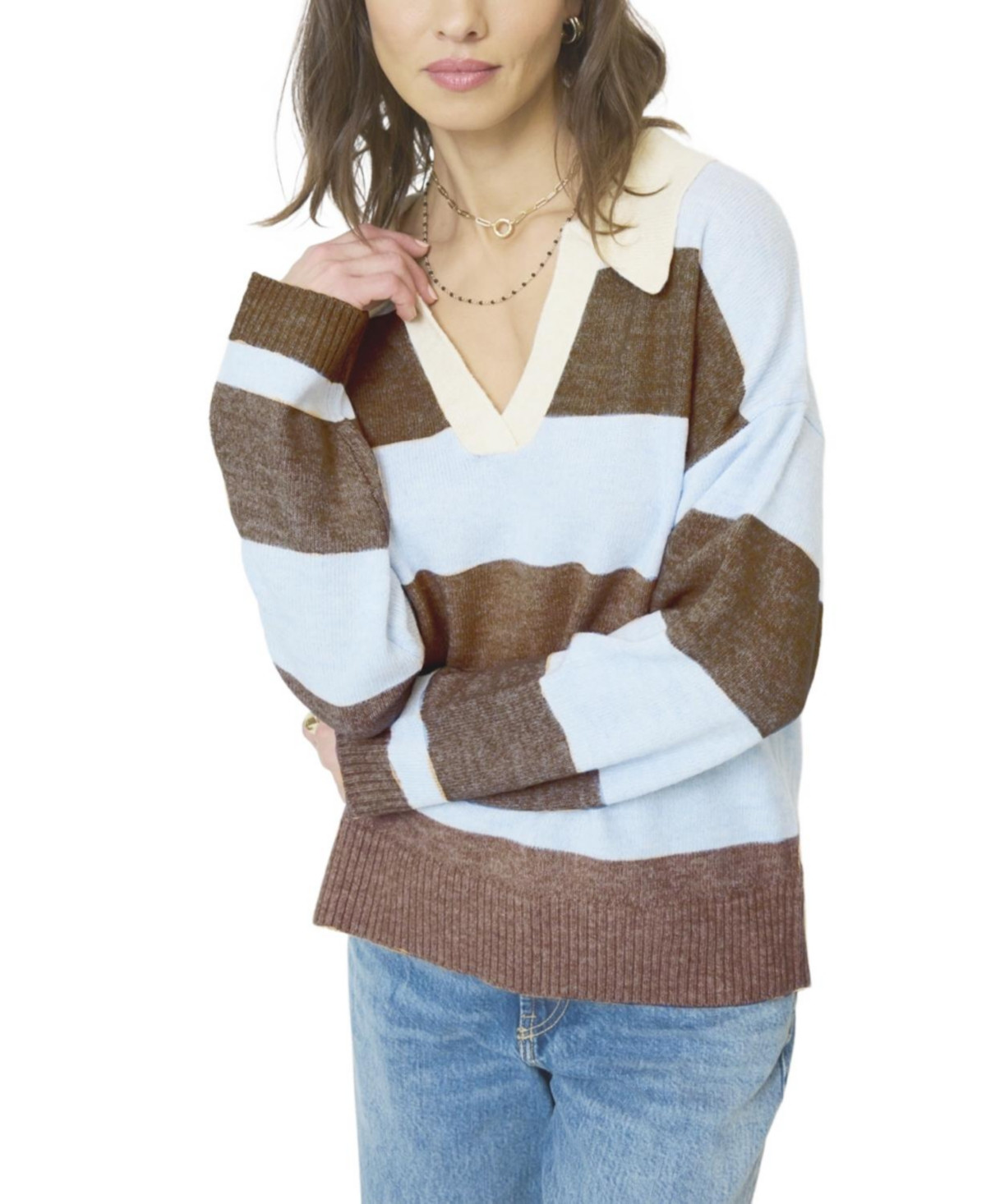 Central Park West Women's Marley Striped Rugby Sweater - Blue-chocolate-stripe | Macy's