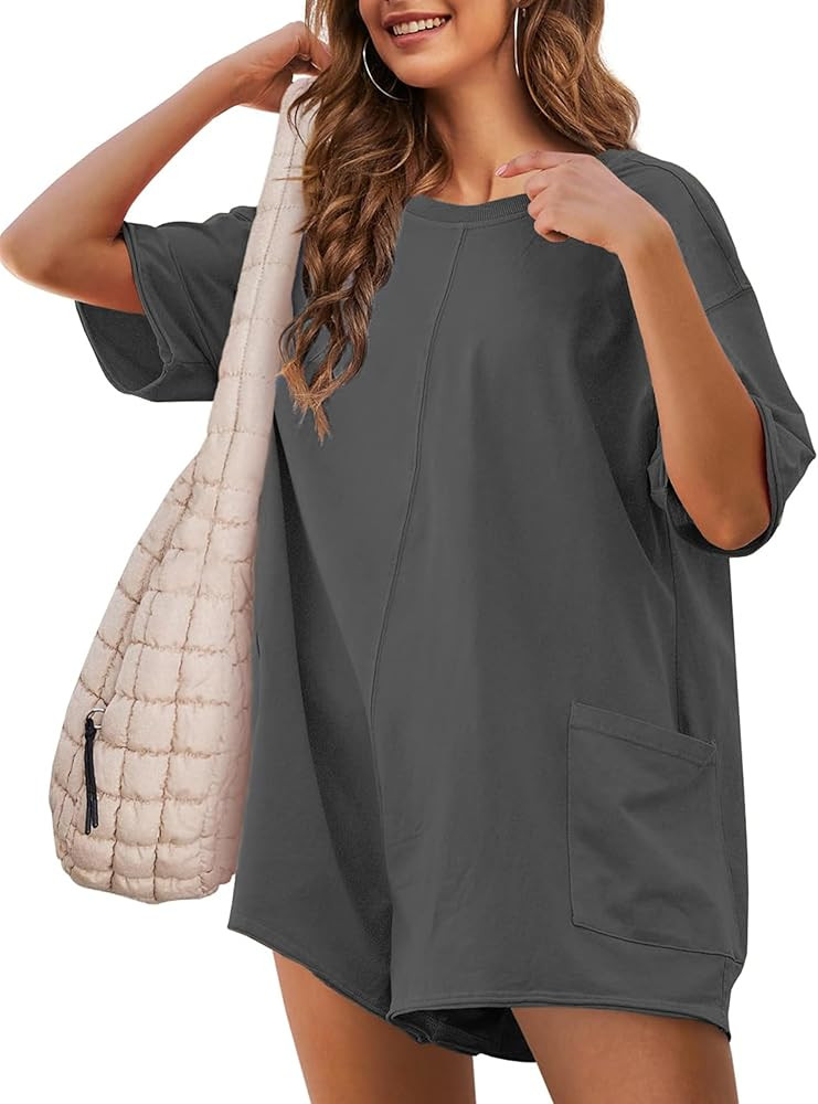 UANEO Rompers for Women Casual Oversized Athletic Jumpsuits Overalls Workout Hot Shot Tee Romper | Amazon (US)