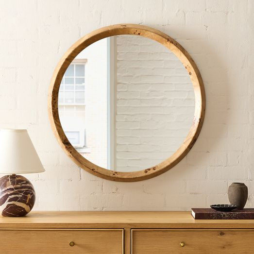 Geo Burled Wood Wall Mirror - Round | West Elm (US)