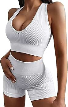 Micoson Womens Seamless Workout Sets Two Piece Exercise Outfits Ribbed Racerback Activewear Sets | Amazon (US)