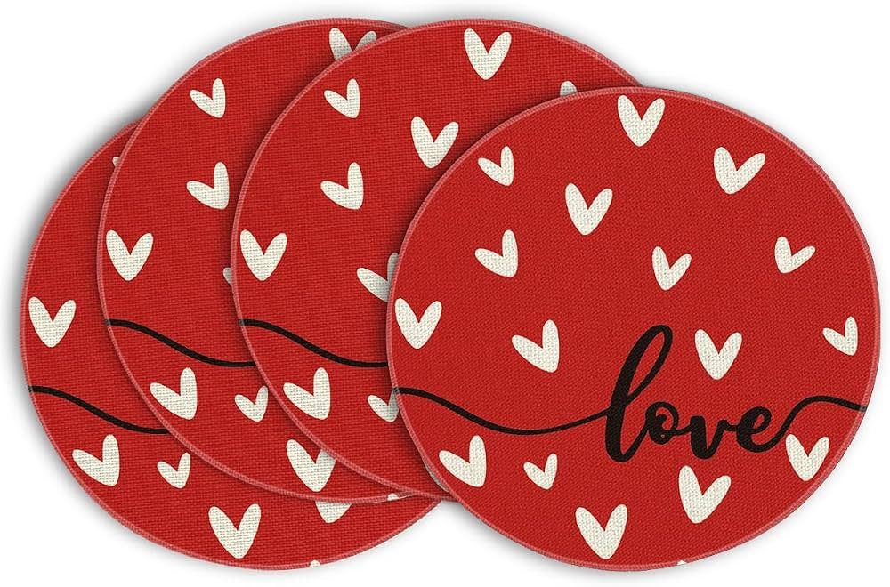 Artoid Mode Red Love Round Valentine's Day Placemats Set of 4, 15 Inch Anniversary Wedding Round ... | Amazon (US)