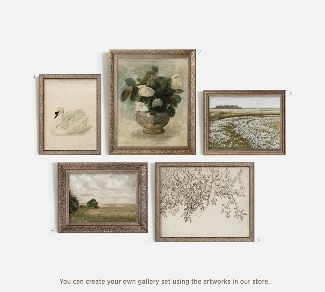 FRAMED Vintage Gallery Wall Set, Print Set of 5, Rustic Farmhouse Decor, Dark Moody Wall Set, Hom... | Etsy (US)