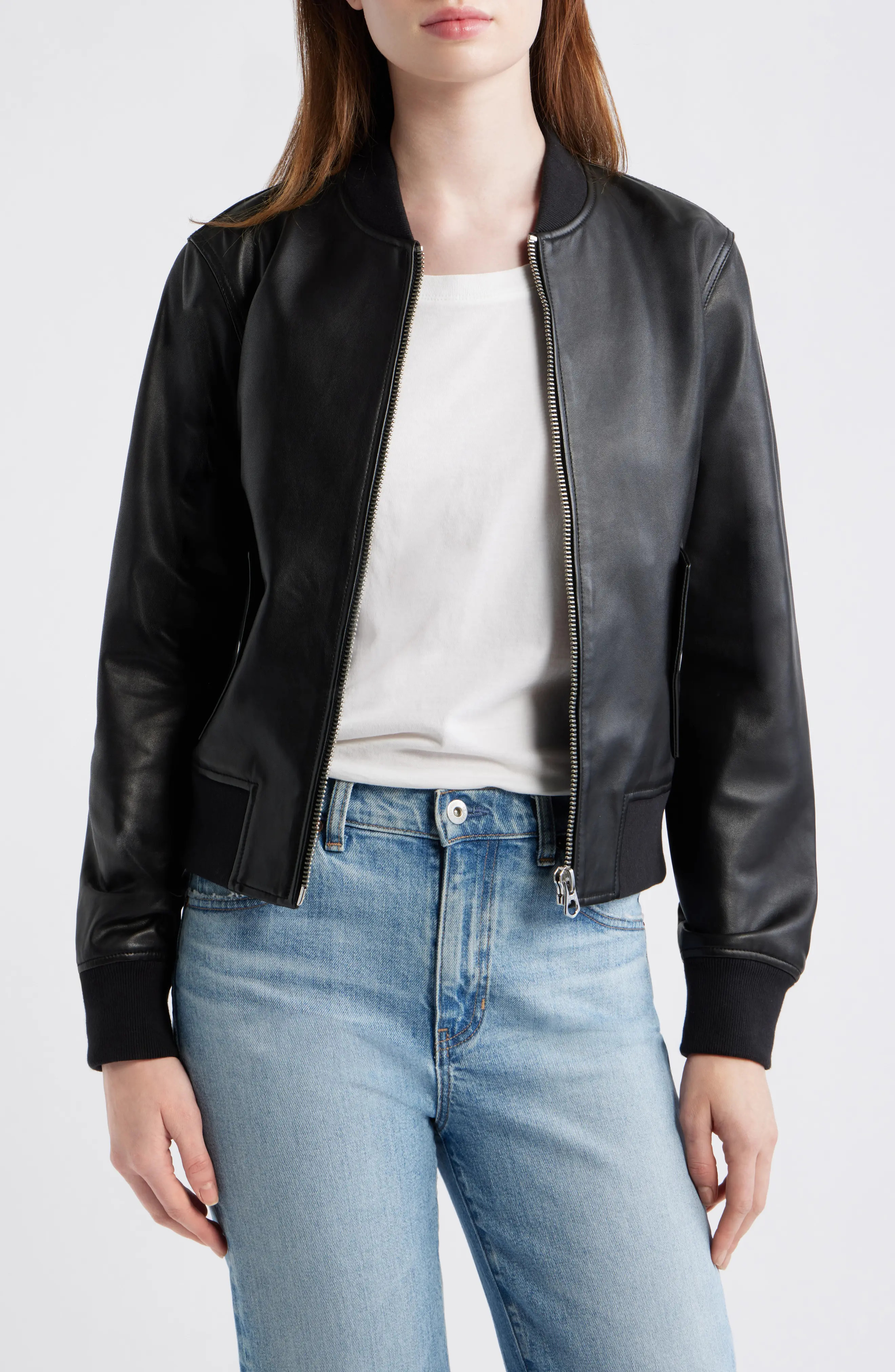 Shrunken Leather Bomber Jacket (Women) | Nordstrom | Nordstrom
