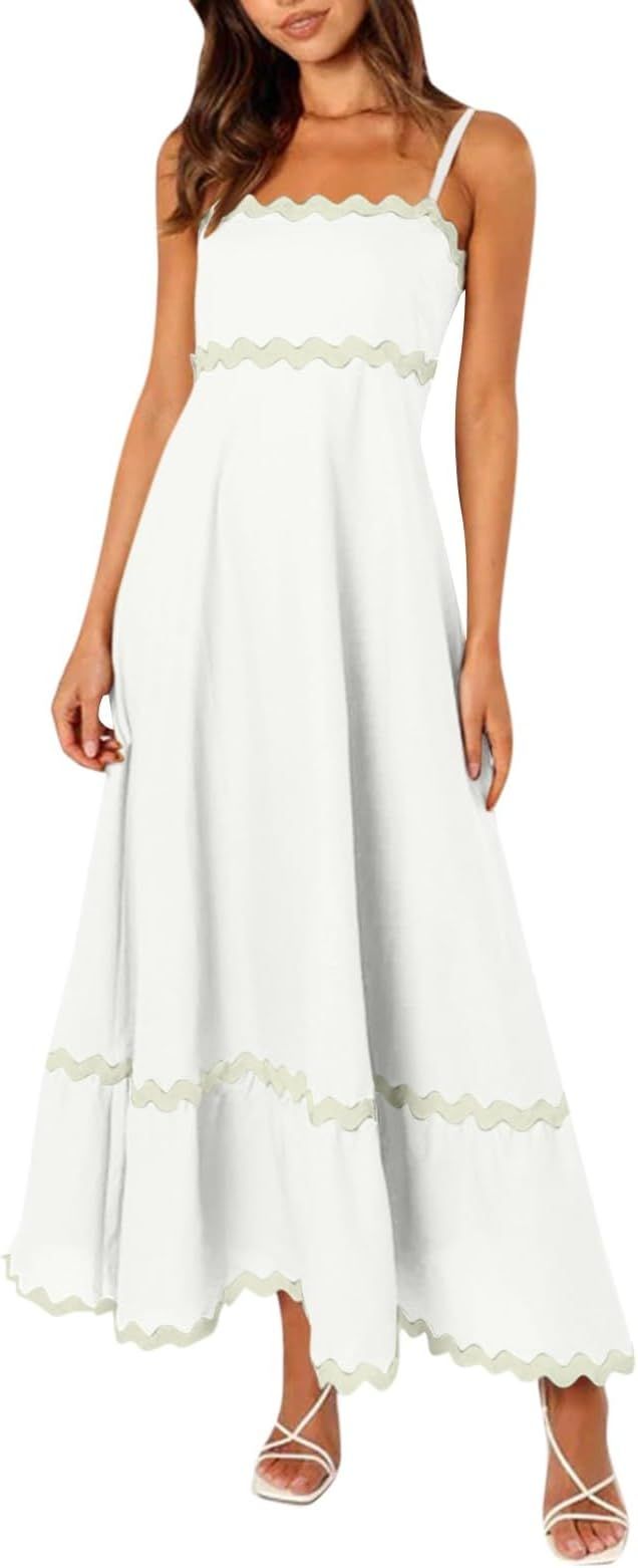 Maxi Dress for Women 2024 Summer Sleeveless Square Neck Spaghetti Strap Vacation Beach Dresses A ... | Amazon (US)
