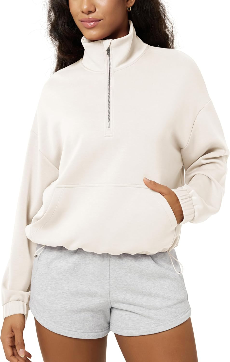 ODODOS Women's Modal Soft Cinchable Sweatshirts Half Zipper Funnel Neck Oversize Pullover with Pockets | Amazon (US)